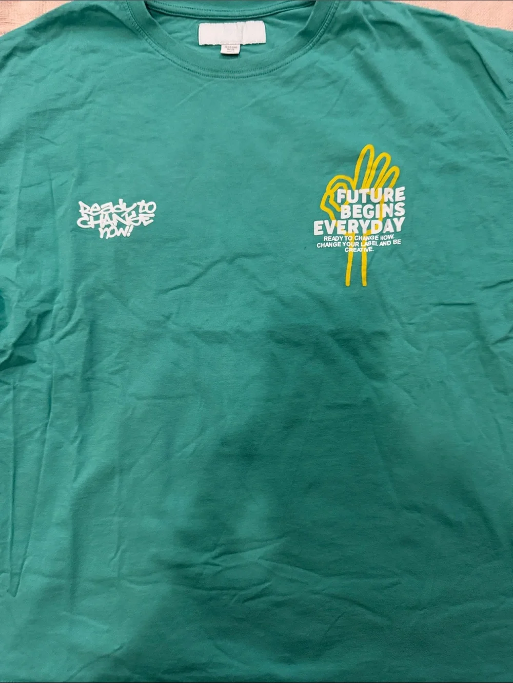 Zara Teal Short-Sleeve Graphic Tee with Yellow Accent